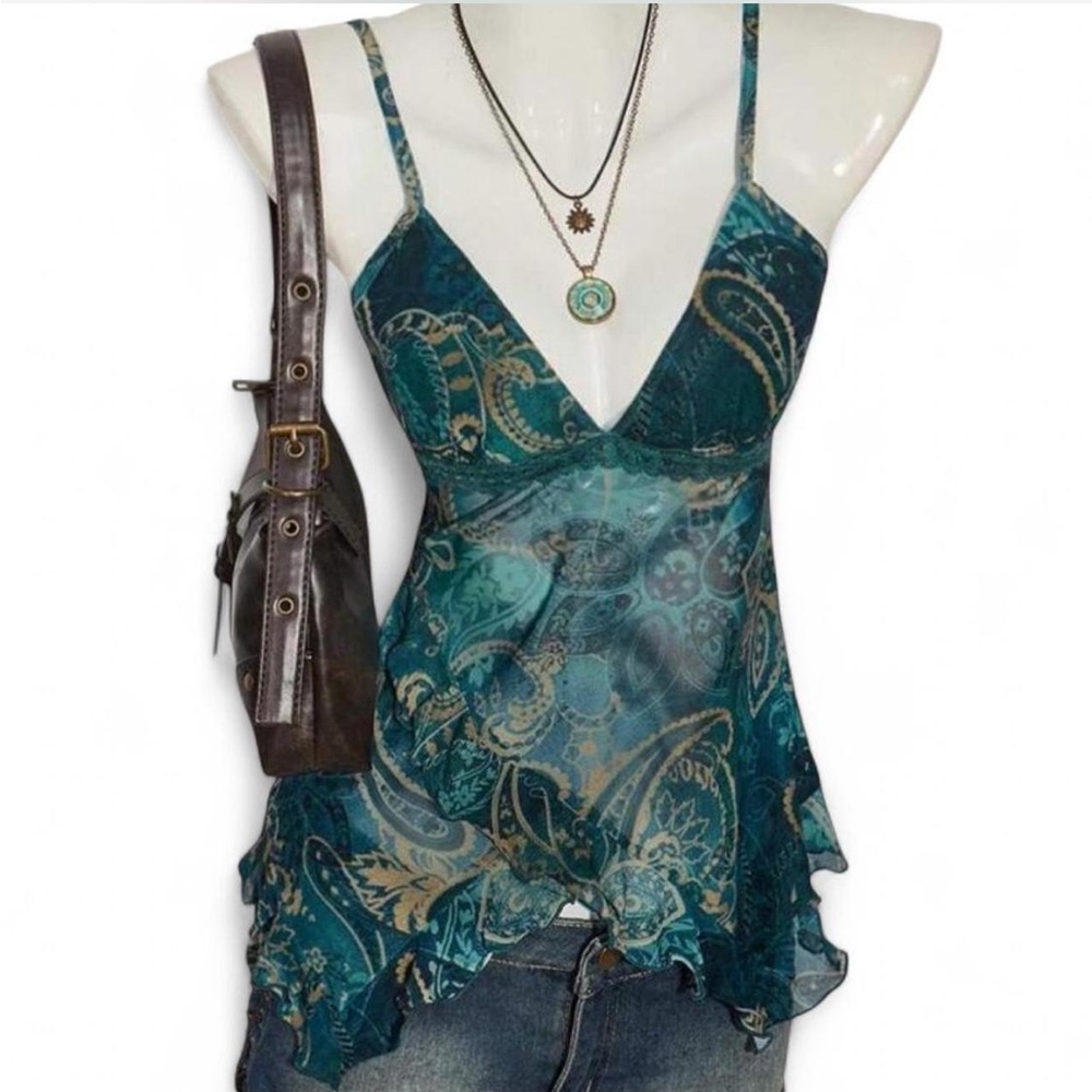 Elegant Paisley Teal Camisole Top
